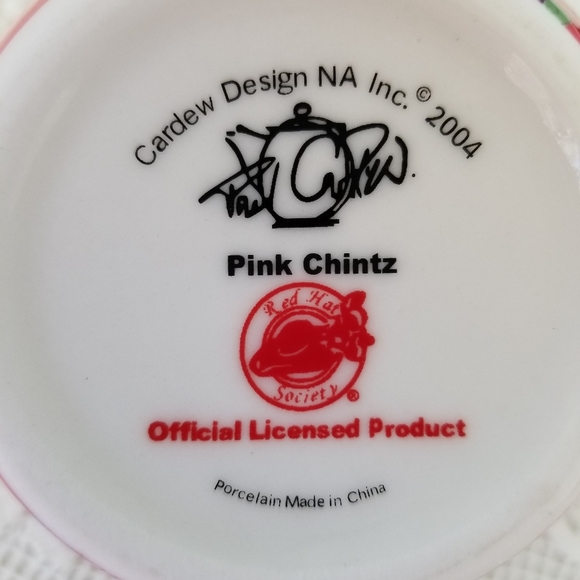 Red Hat Society Paul Cardew Pink Chintz 2004 Porcelain Creamer And Sugar Bowl - Picture 8 of 10